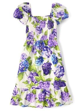Floral Smocked Puff Sleeve Dress Large NWT